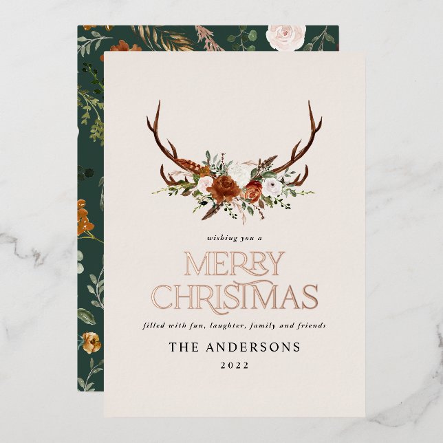 Green terracotta botanical elegant stag floral (Front/Back)