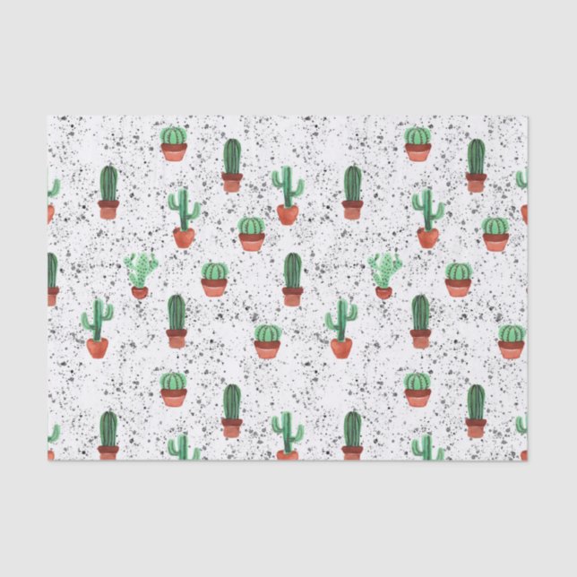 Green Terracotta Cactus Pots Splatter Pattern Tissue Paper (Front)