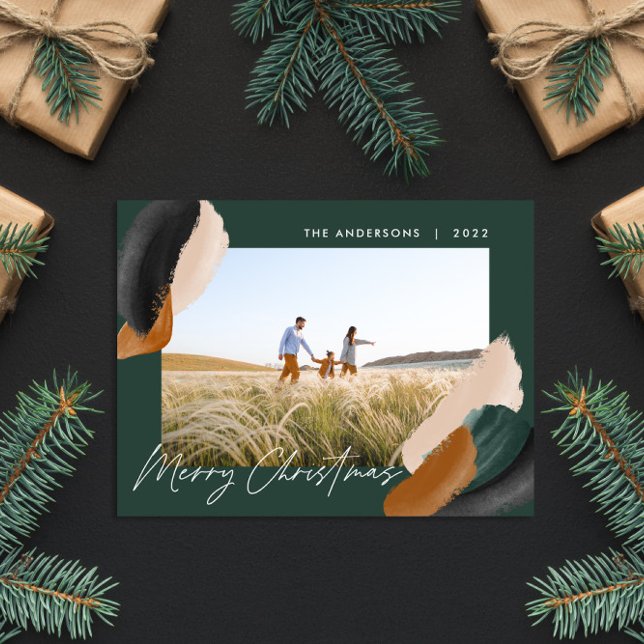 Green terracotta modern minimal watercolor photo h holiday postcard (Creator Uploaded)