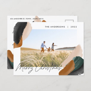 Green terracotta modern minimal watercolor photo holiday postcard