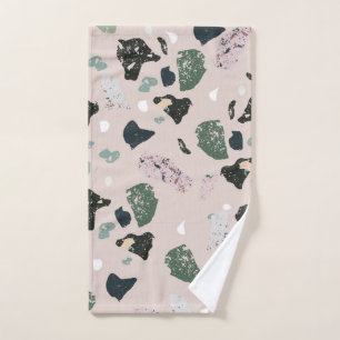 Green Terrazzo Pattern Bath Towel Set