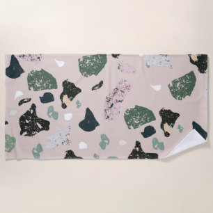 Green Terrazzo Pattern Beach Towel