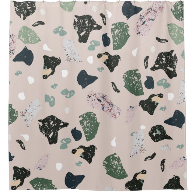 Green Terrazzo Pattern Shower Curtain (Front)