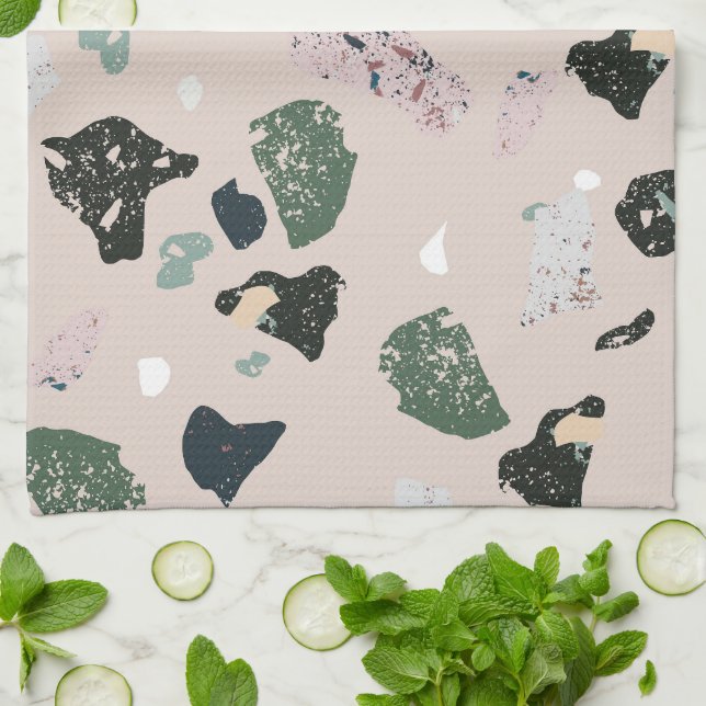 Green Terrazzo Pattern Tea Towel (Folded)