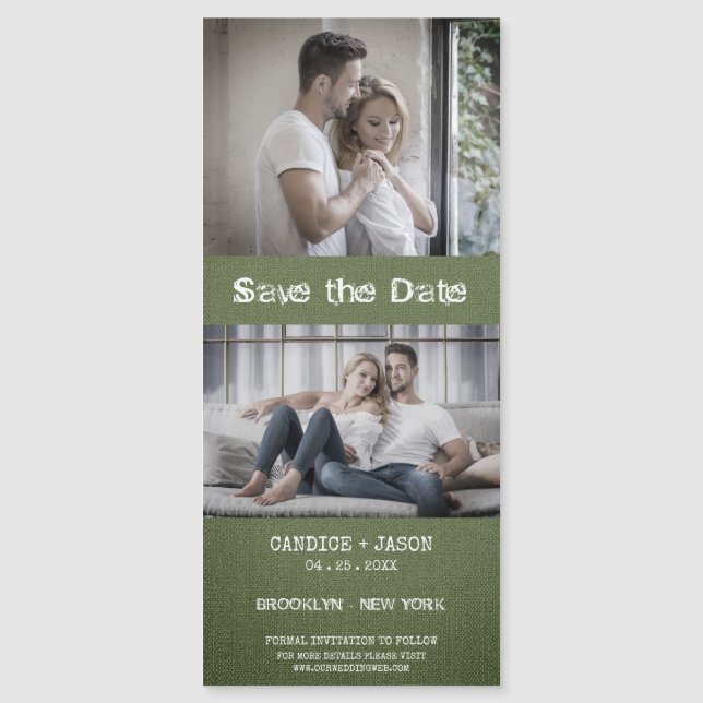 Green Textile Texture Engaged Romantic Couple (Front)