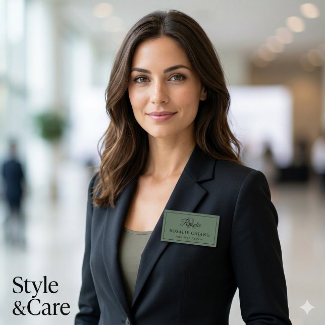 Green Texture Name Tag with Monogram & Job Title (Green Texture Name Tag with Monogram & Job Title)