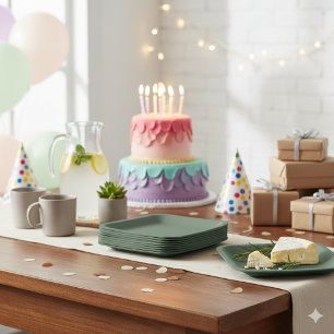 Green Textured 7" Square Paper Plate for Events