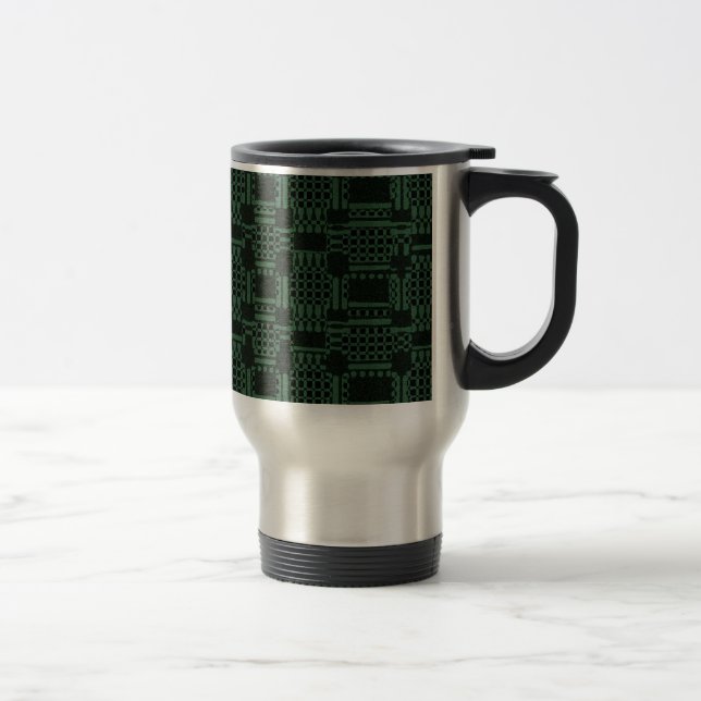 Green textured squares pattern travel mug (Right)