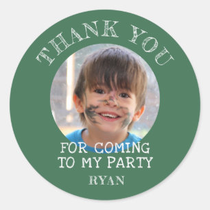 Green Thank you Birthday Boy Photo Classic Round Sticker