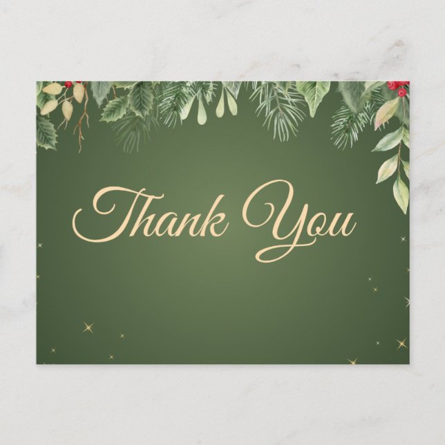 Green Thank You Christmas postcard (Front)