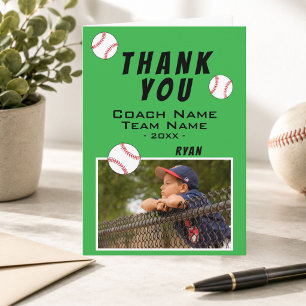 Green Thank you Coach Baseball Ball Photo Card