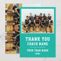 Green Thank you Coach Card Team Name Photo