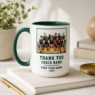 Green Thank you Coach Team Name Photo Mug