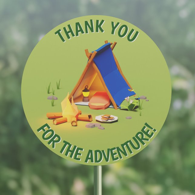 Green Thank You for the Adventure Birthday Party Classic Round Sticker (Green Thank You for the Adventure Birthday Party Classic Round Sticker)