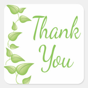 Green Thank You Leaf Wedding Party Leaves Square Sticker
