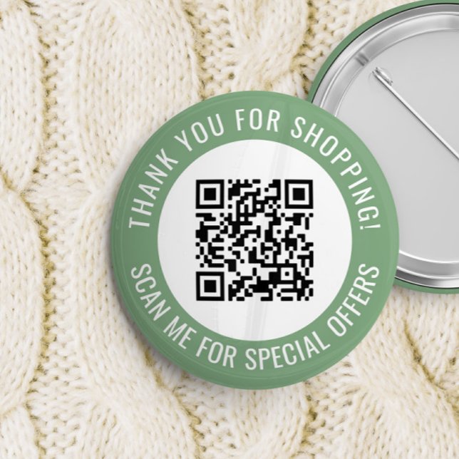 Green Thank You & Scan Me Promotional QR Code 6 Cm Round Badge (Creator Uploaded)