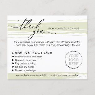 Green Thank you Washing Care Instructions Advice Flyer