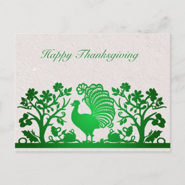 Green Thanksgiving Turkey Floral Postcard (Front)