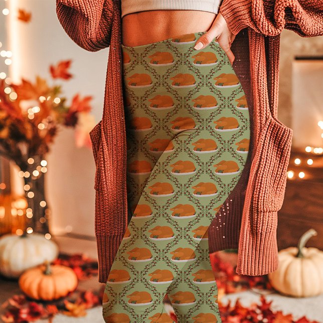 Green Thanksgiving Turkey Holiday Pattern Leggings (Creator Uploaded)