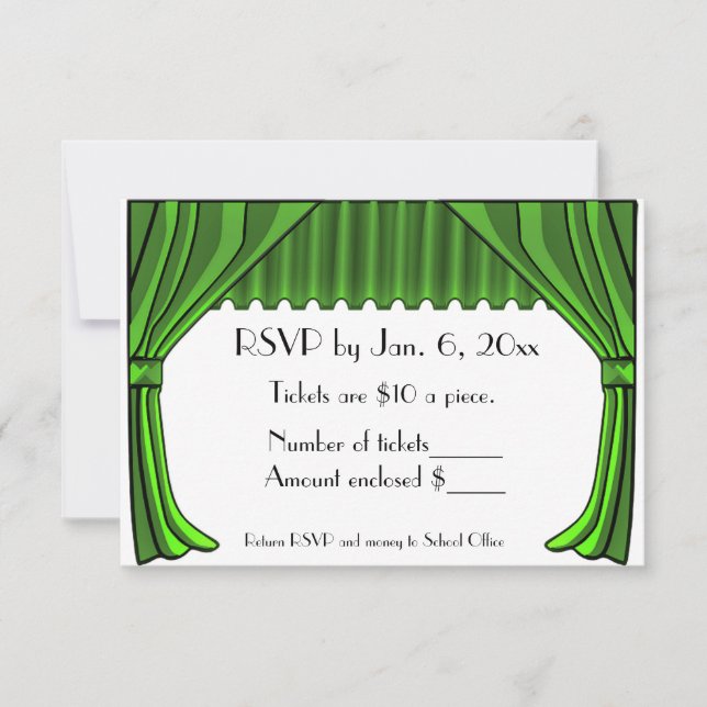 Green Theatre Curtains RSVP Card (Front)