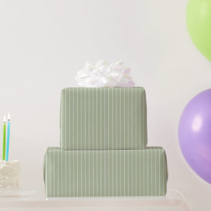 Green Thin White Stripes Birthday Wrapping Paper