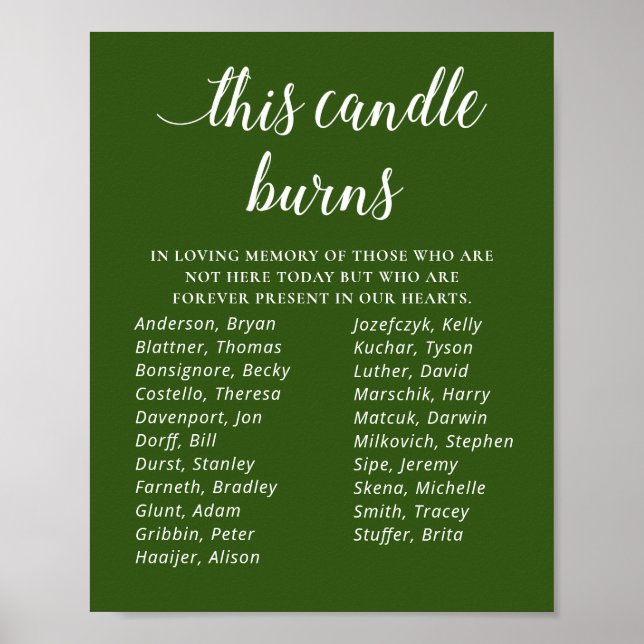 Green This Candle Burns Class Reunion Memorial Poster (Front)