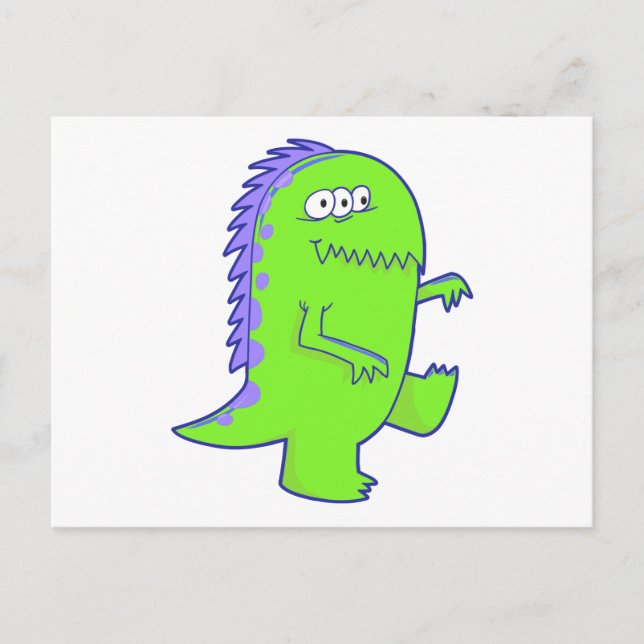 green three eyed dino monster postcard (Front)