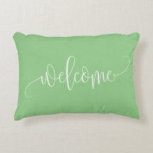 Green throw pillow, two-sided green & white 12x16"