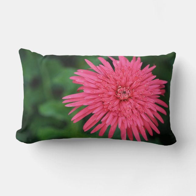 Green Throw Pillow with a gorgeous pink flower (Front)