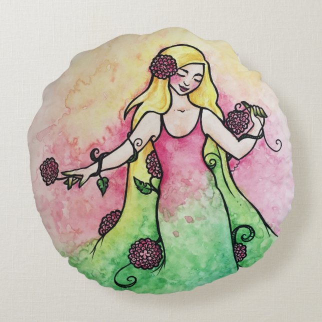 Green Thumb Springtime Round Cushion (Back)