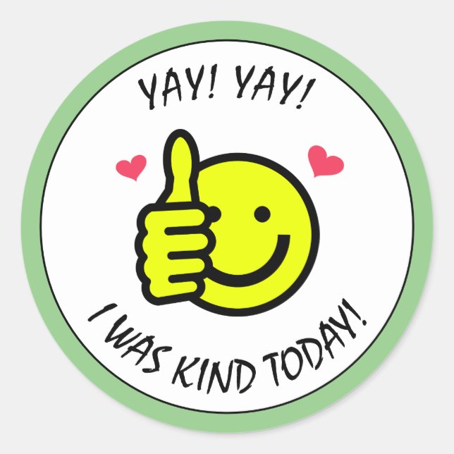 Green Thumbs Up Smile Face Kind School Reward  Classic Round Sticker (Front)