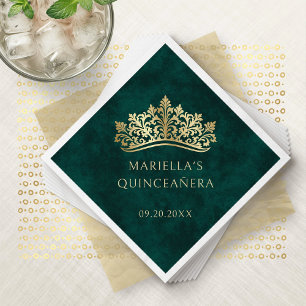 Green Tiara Crown Elegant Quinceanera Napkin