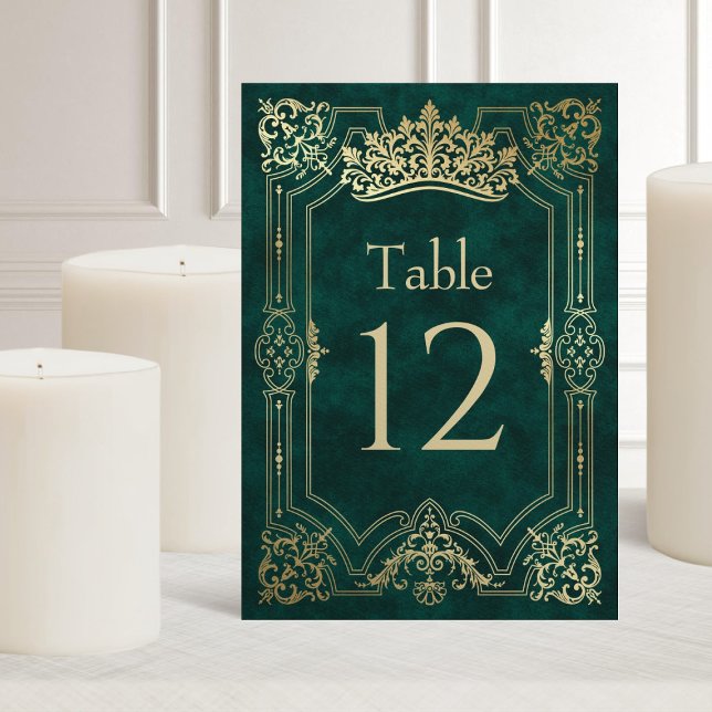 Green Tiara Crown Elegant Quinceanera Table Number (Creator Uploaded)