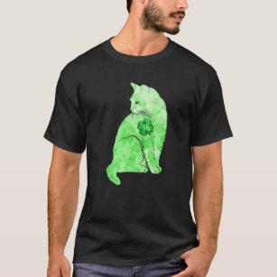 Green Tie Dye Cat Shamrocks St. Patricks Day Lucky T-Shirt