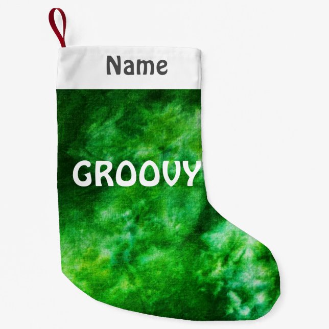 Green Tie-Dye Customised Groovy Small Christmas Stocking (Front)
