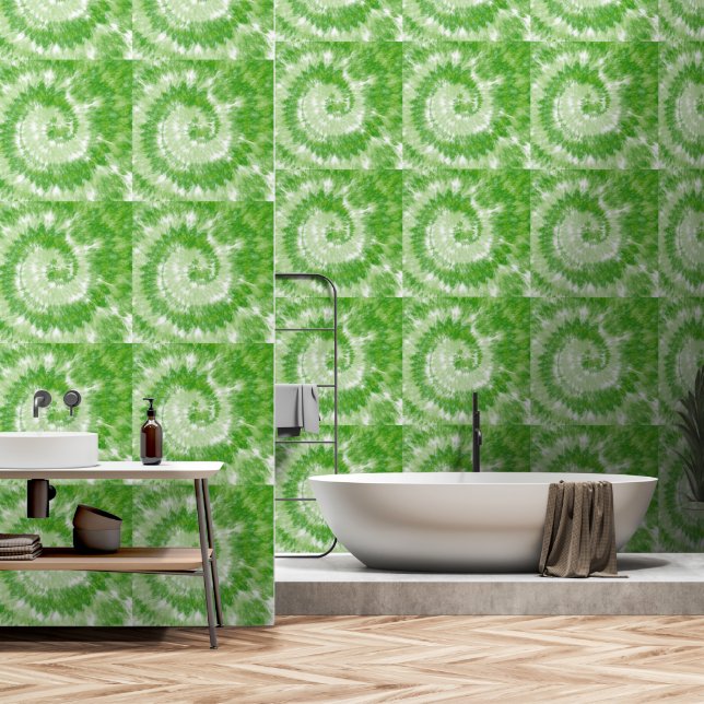 Green Tie Dye Swirl  Wallpaper (Bathroom)