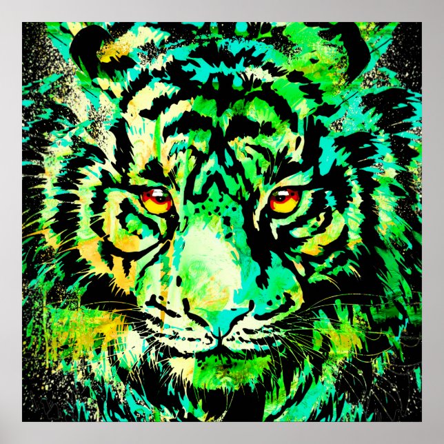 Green Tiger Head - Big Cat Tiger Poster Square (Front)