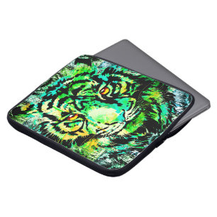 Green Tiger Head Tiger Drawing Laptop Sleeve