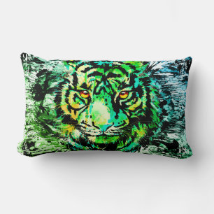 Green Tiger Head   Tiger Drawing Lumbar Pillow