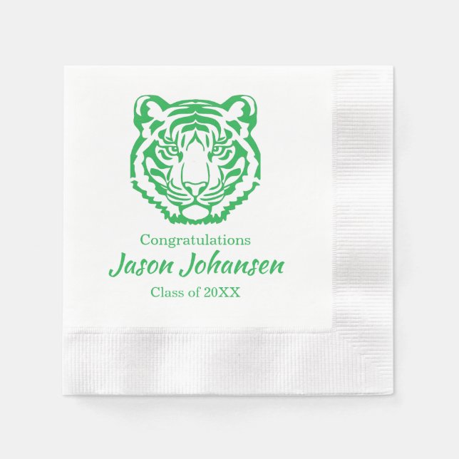 Green Tiger Mascot High School Graduation Napkin (Front)
