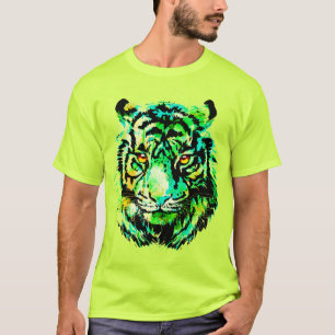 Green Tiger T-Shirt - Green Tiger Face Drawing