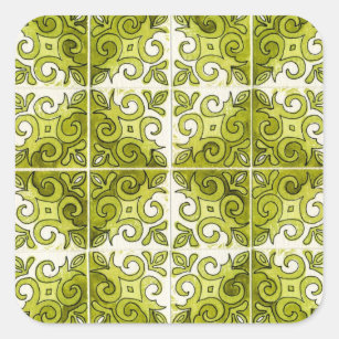 Green Tile Design 2 - Swirls Square Sticker