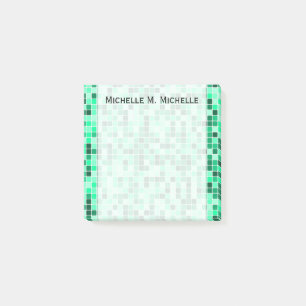 Green Tiled Squares Pattern + Custom Name Note