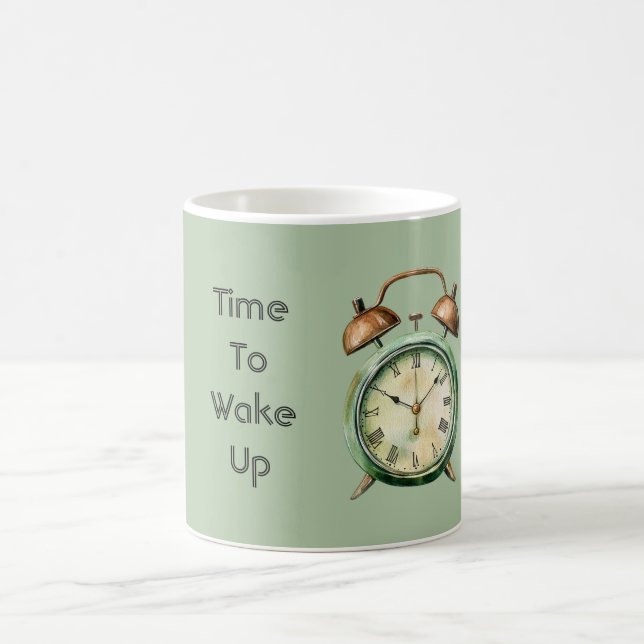 Green Time To Wake Up Alarm Clock Coffee Mug (Center)