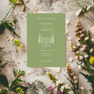 Green Timeless Modern Script QR Code Wedding Invitation
