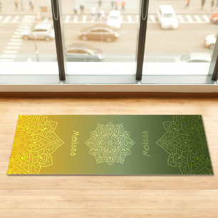 Green To Yellow Gradient Mandala With Name Yoga Mat