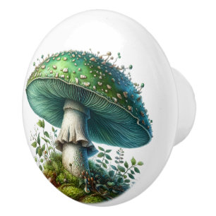 Green Toadstool In the Forest Ceramic Knob