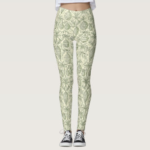 Green Toile Christmas Bells & Ornaments Pattern 2 Leggings