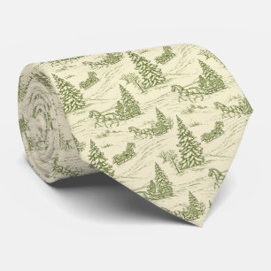 Green Toile Christmas Sleigh Ride Pattern Tie