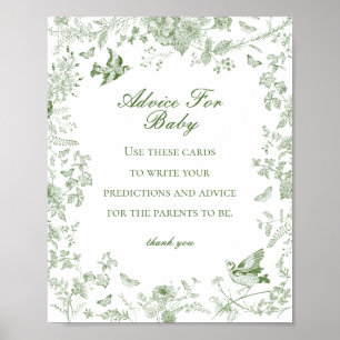 Green Toile De Jouy Advice for Baby Shower Game Poster